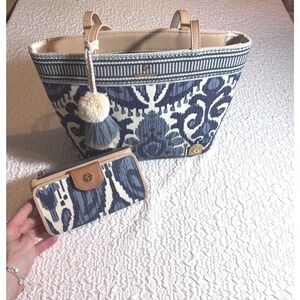 Spartina 449 Moonglade Blue Ikat Shoulder Bag & Wallet Bohemian Chic Resort Wear